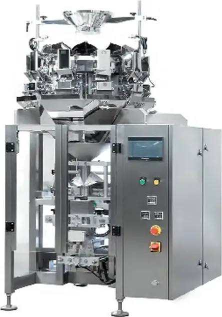 Compact VFFS packaging machine with multihead weigher